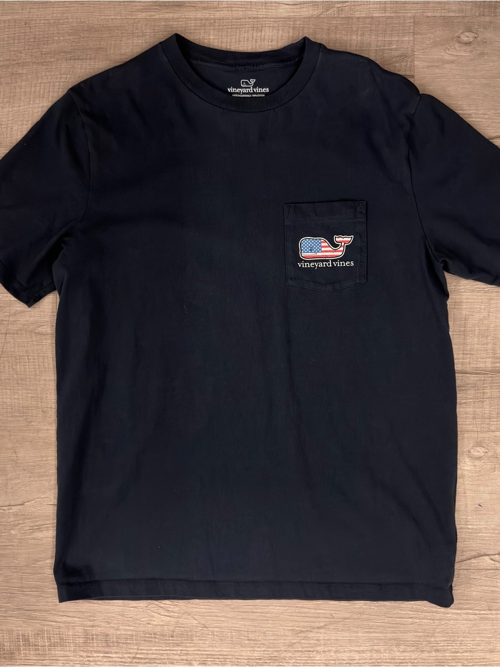Vineyard Vines Navy Short-Sleeve Pocket Tee with Flag Whale Patch